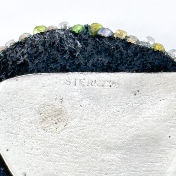 Vintage Sterling Silver 925 Agate and Glass Bead Felt Back Pendant - Picture 6 of 8